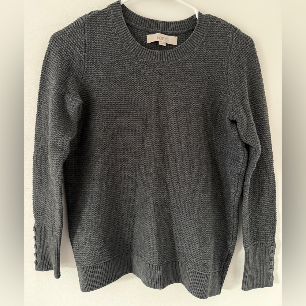LOFT Charcoal Crew Neck Sweater Like new 100% cotton